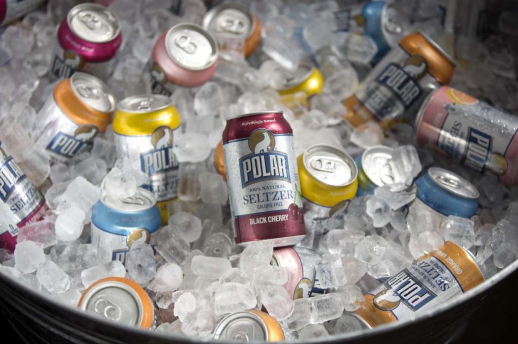A variety of seltzer flavors are key on a video production set