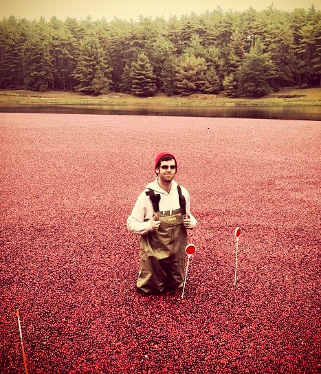 Video Producer Rob Vater on set on a cranberry farm